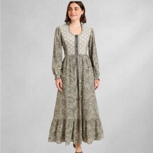 Bee Mine Prairie Maxi Dress S Lace Up Floral Cottagecore Boho Western Vintage 11